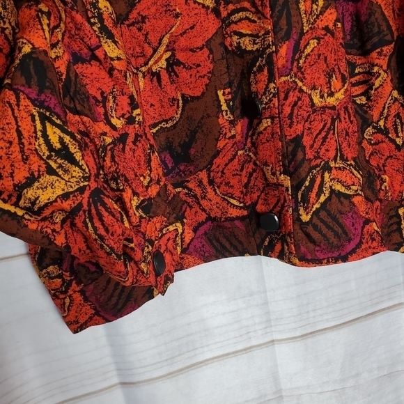 Vintage Blazer Jacket Size 10 90s Breckenridge Red Floral Short Button - Picture 3 of 9